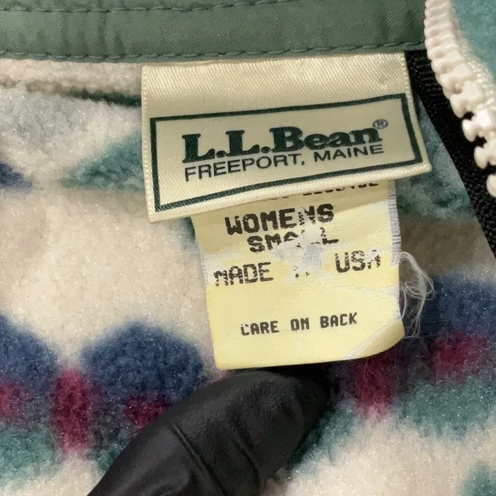 VTG LL Bean Small Aztec Southwestern Fleece Zip Jacket USA Navaho Waist Maine